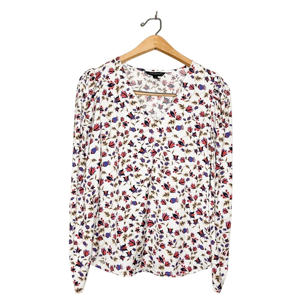 Banana Republic Womens Floral Paisley Print Long Sleeve V Neck Blouse Small S